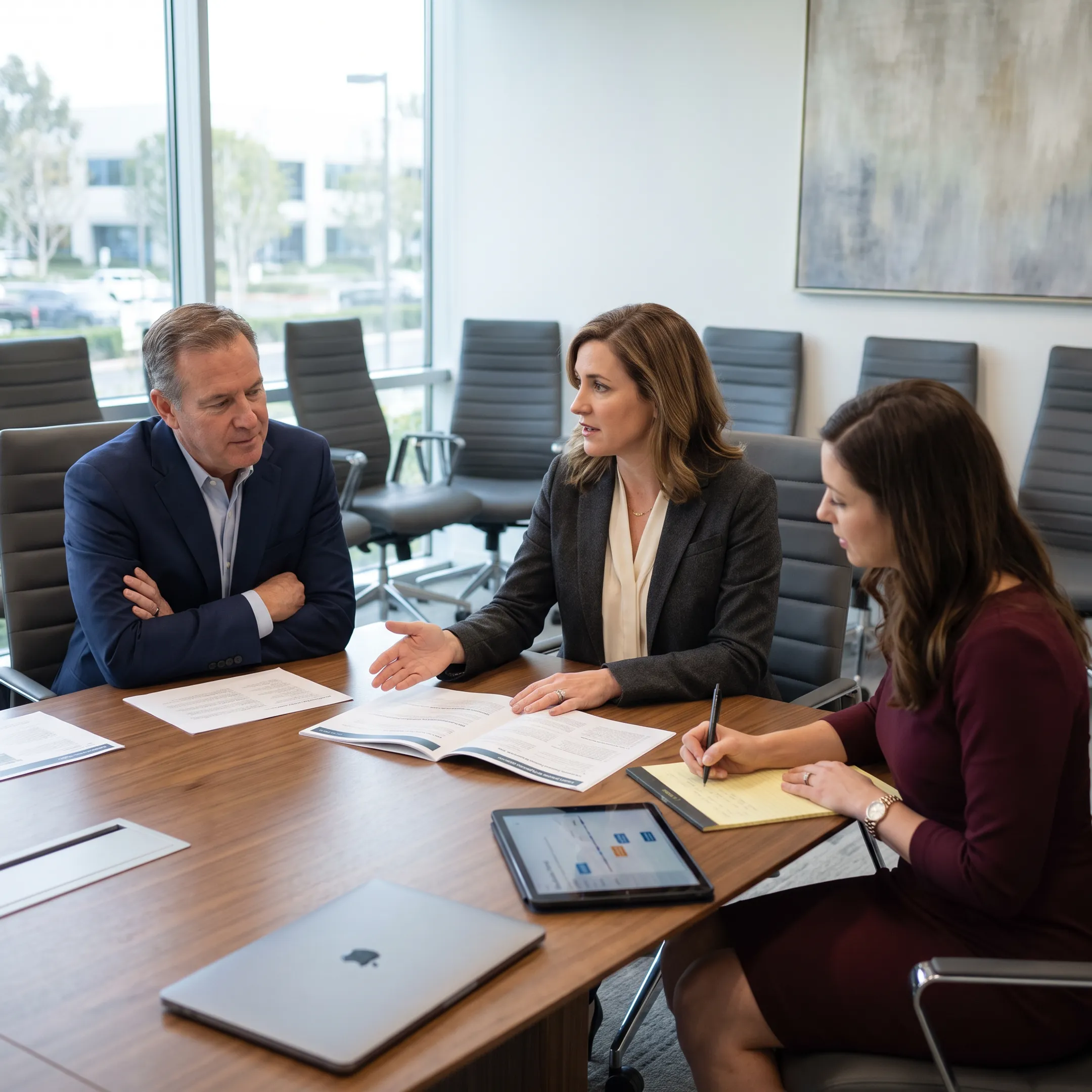 Consultants collaborating with business leaders on an internal communications strategy