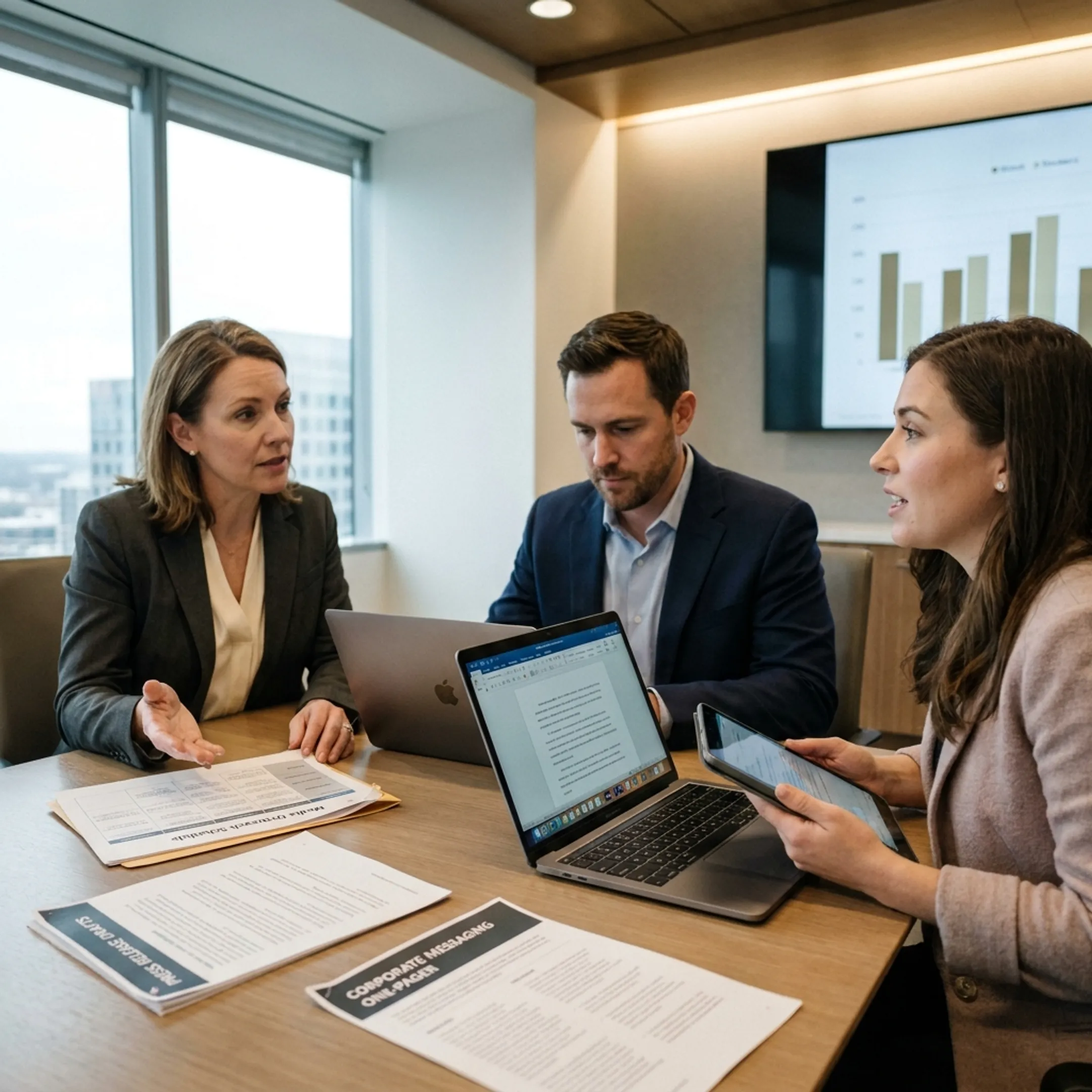PR consultants developing a corporate communications plan