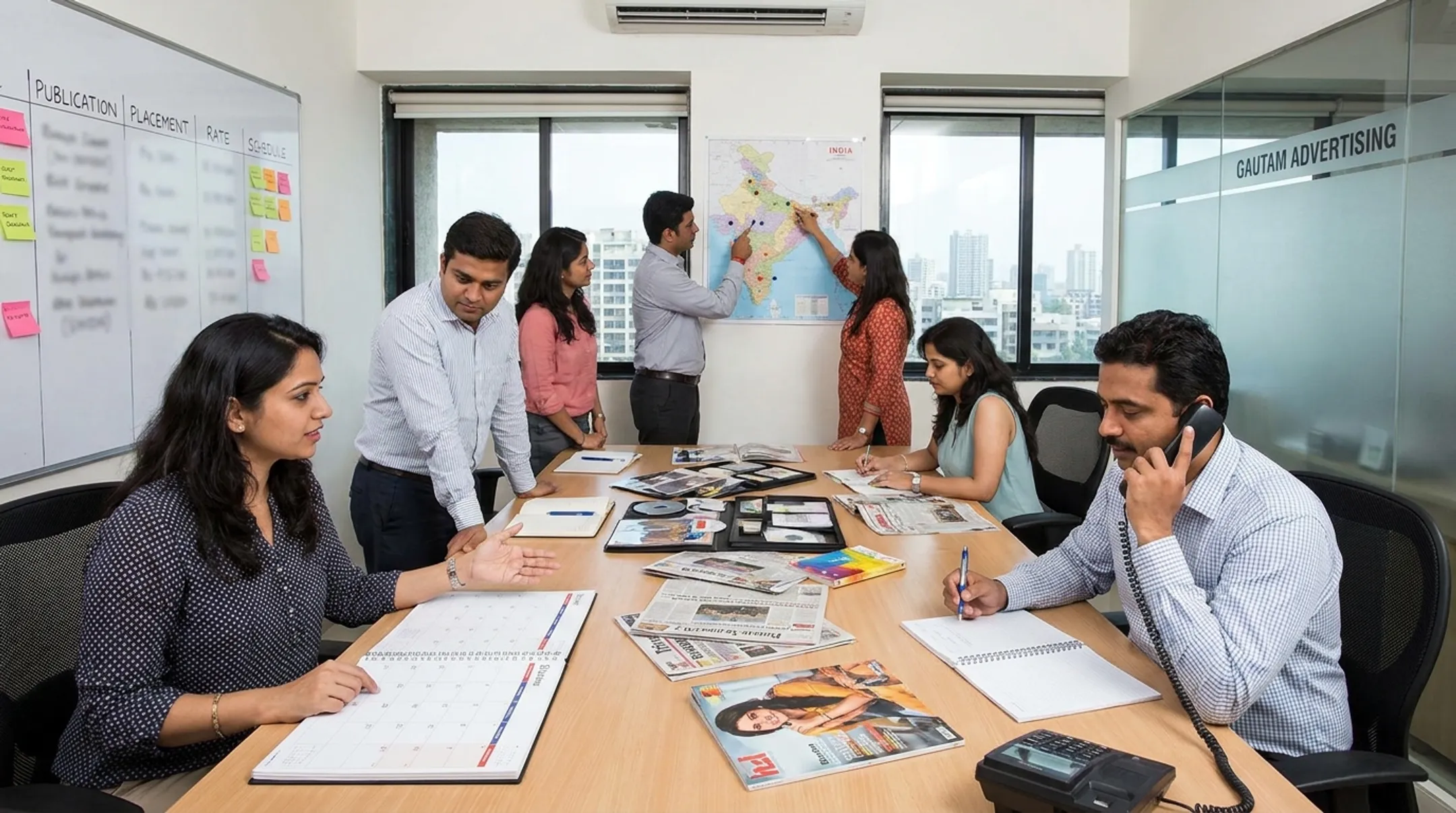 Gautam Advertising media planning team coordinating recruitment campaign placements