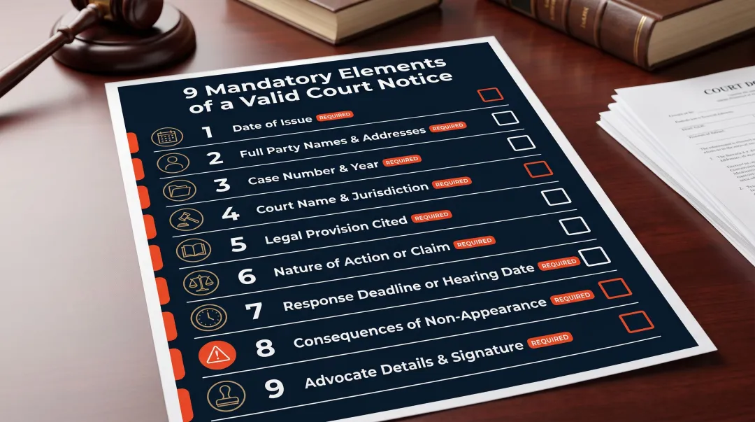 9 mandatory elements required in a valid Indian court notice