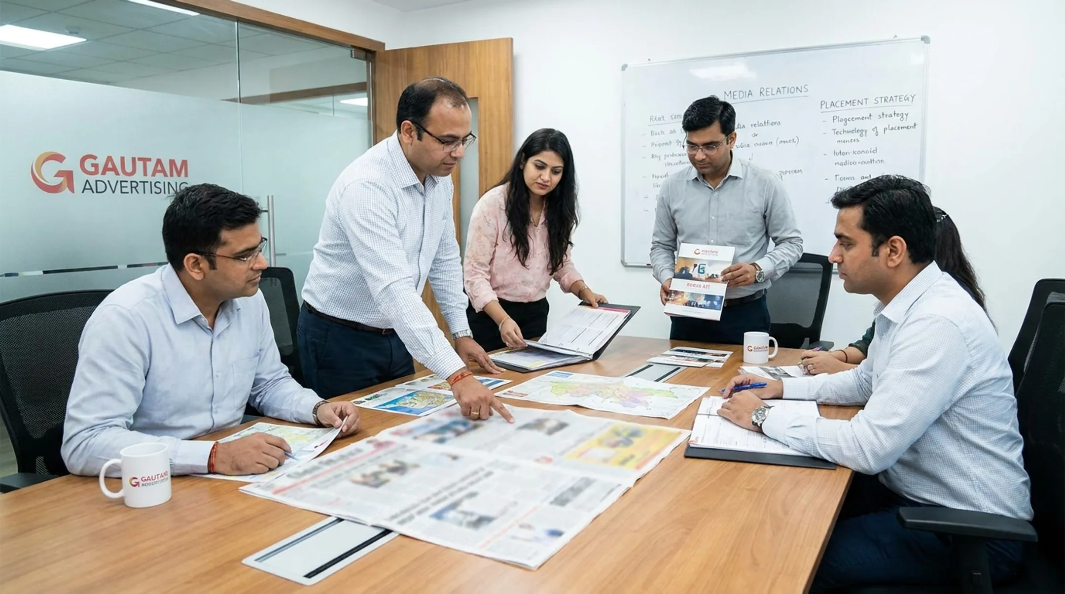 Advertising team planning newspaper property classified placement