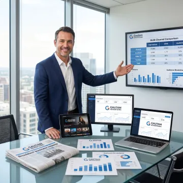Media planner reviewing advertising channels