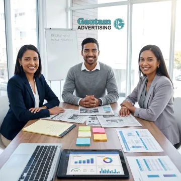 Team creating recruitment ad strategy