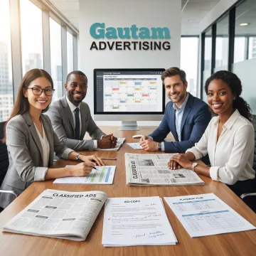 Team planning newspaper classified ad placements