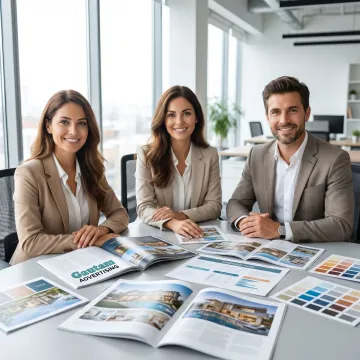 Team planning a real estate print campaign