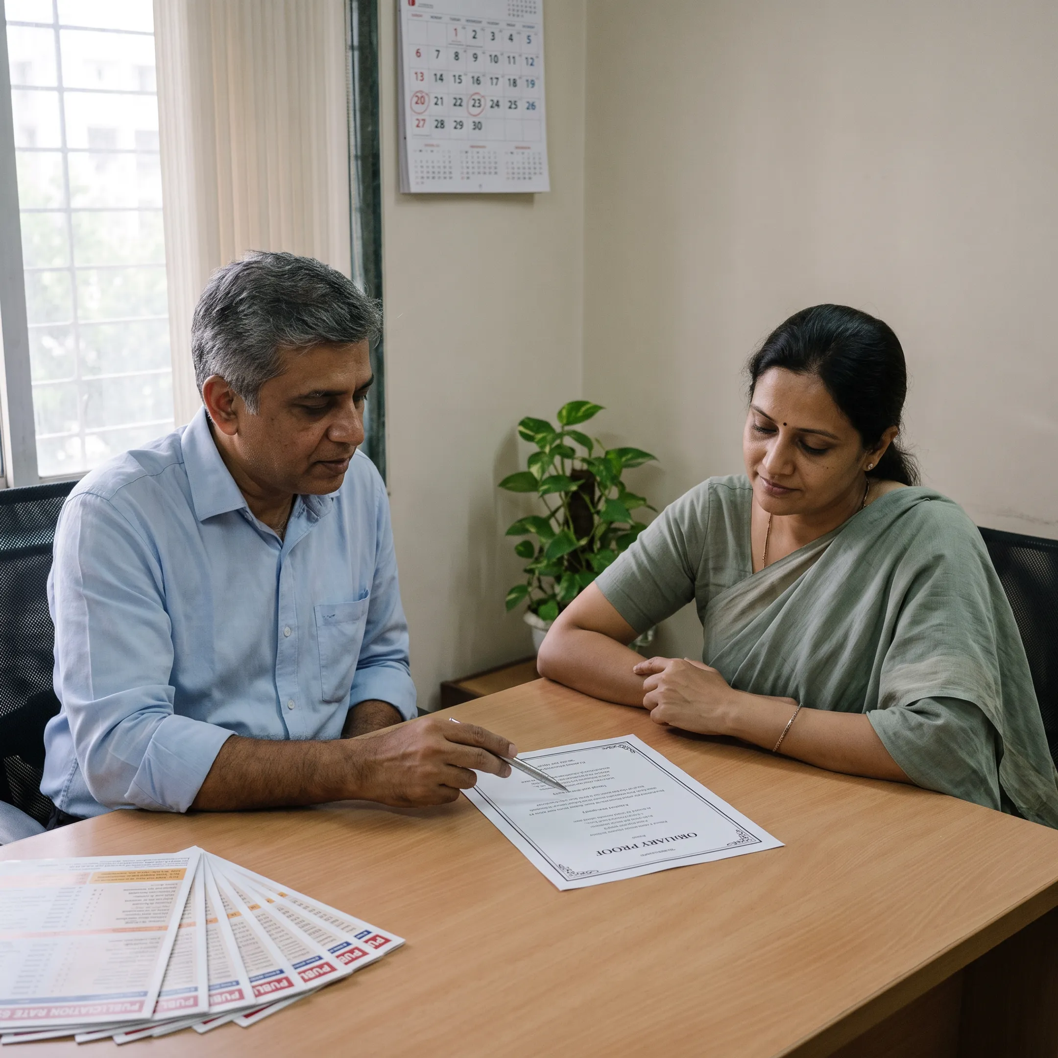 Consultant reviewing an obituary advertisement proof