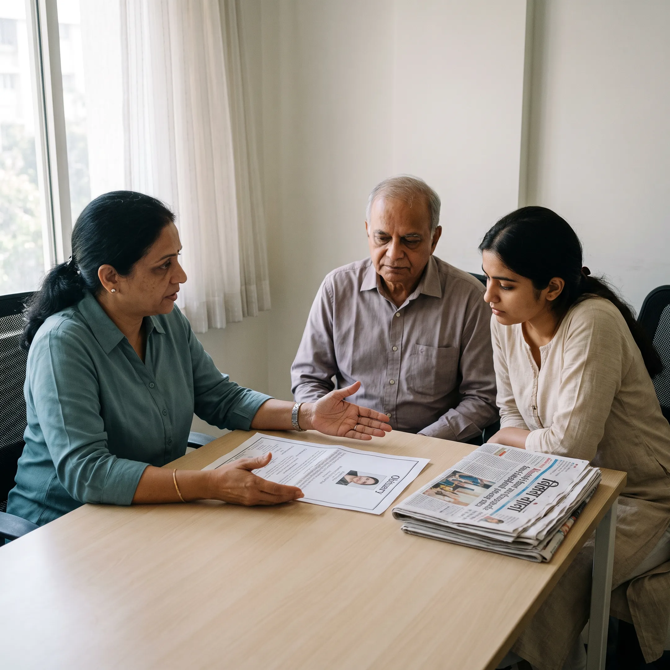 Family preparing a respectful newspaper obituary notice