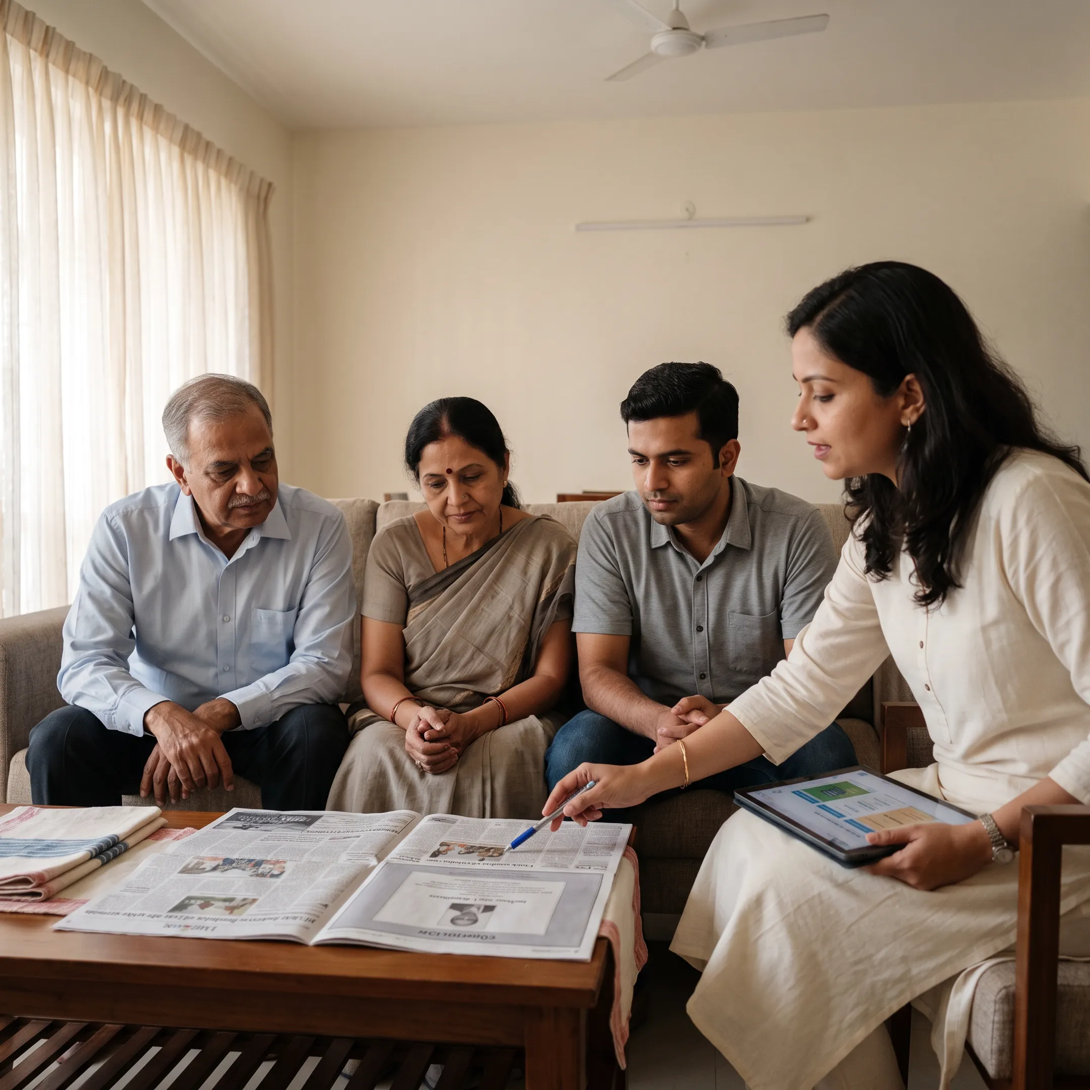 Family preparing a respectful newspaper obituary notice