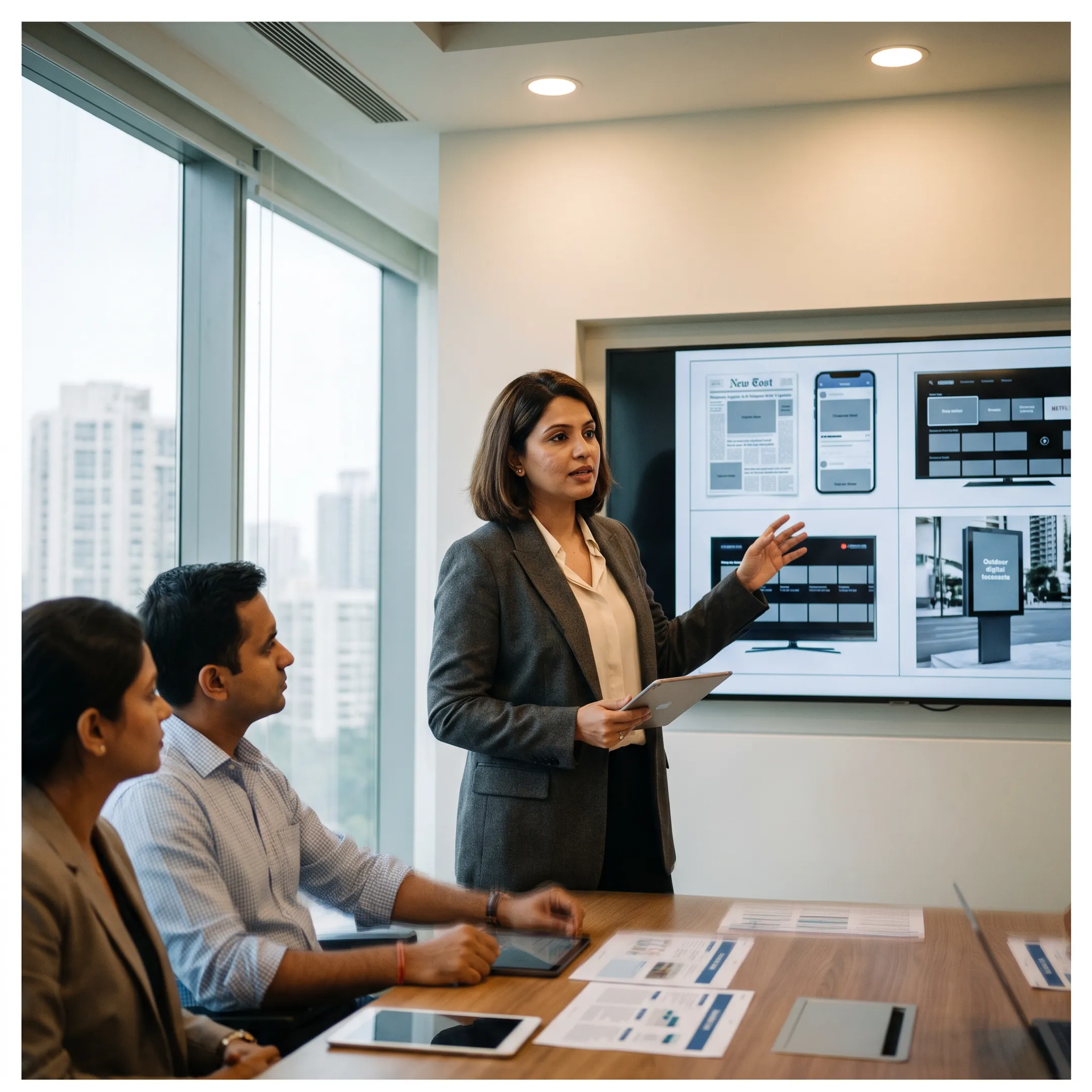 Advertising strategist presenting a cross-channel media campaign plan