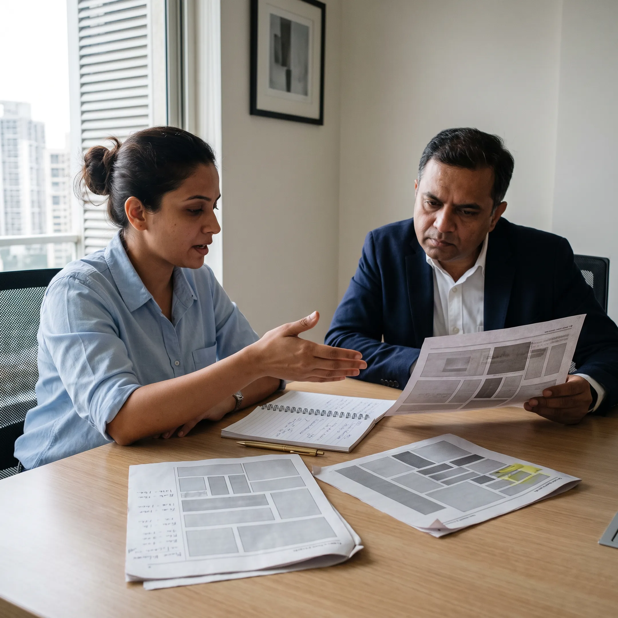 Consultant discussing Marathi newspaper advertising options with a business client