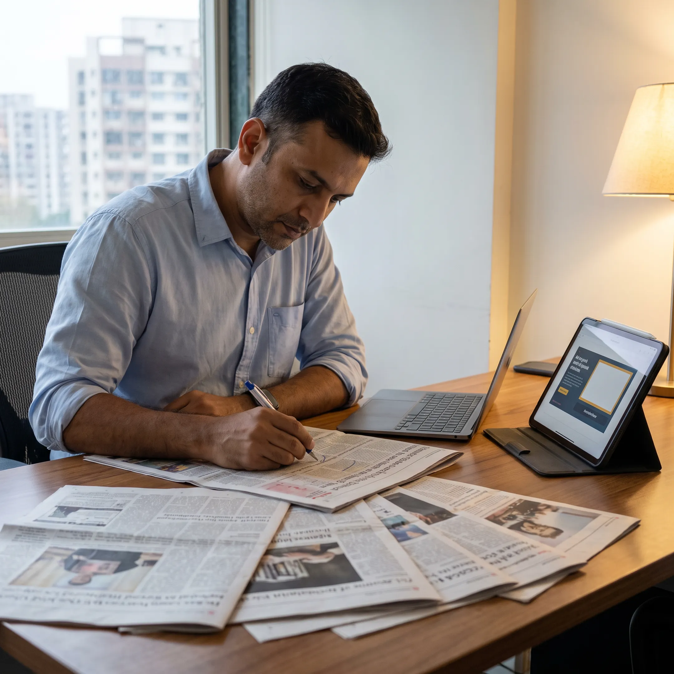 Advertising professional arranging a newspaper advertisement booking online