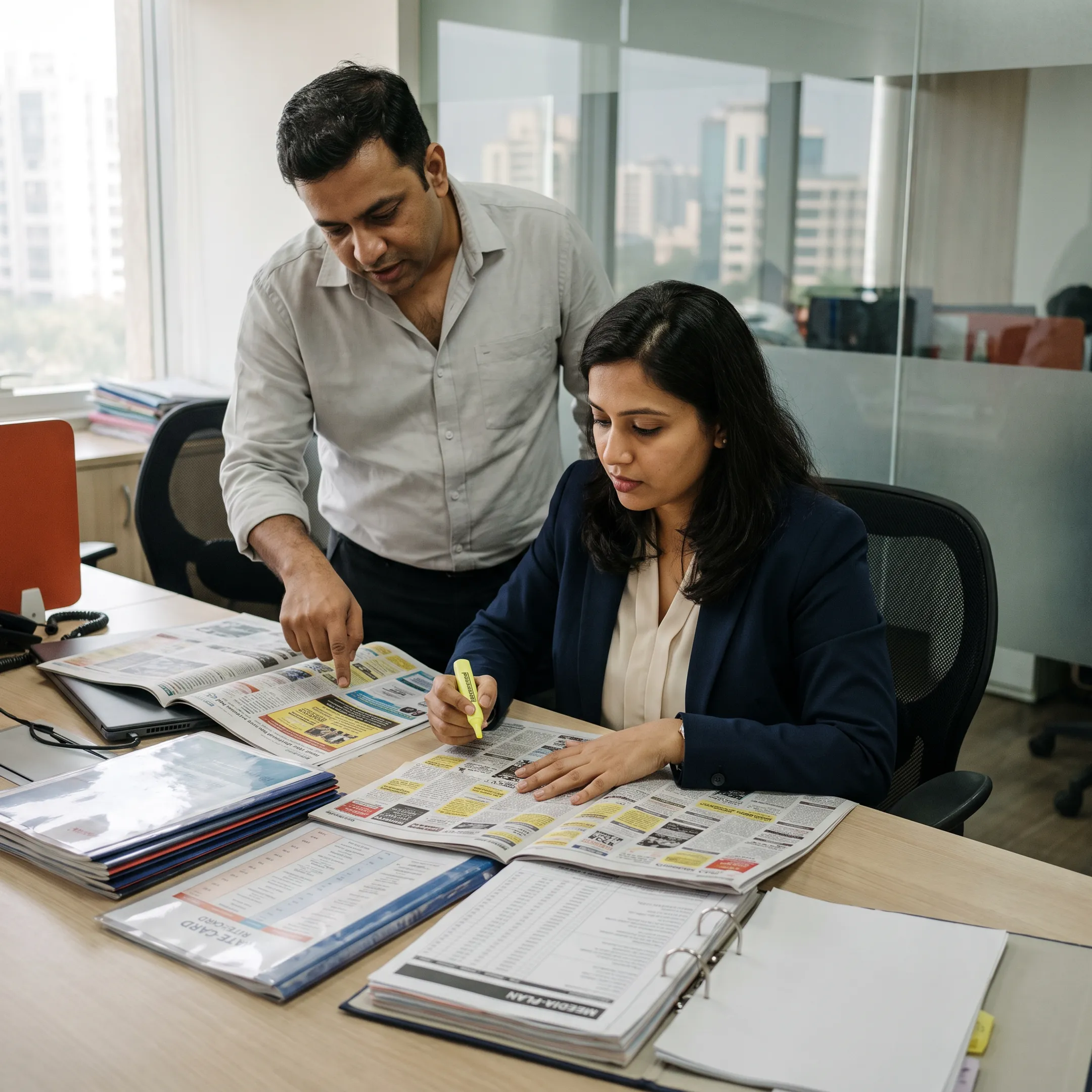 Advertising professional planning a newspaper classified ad campaign online