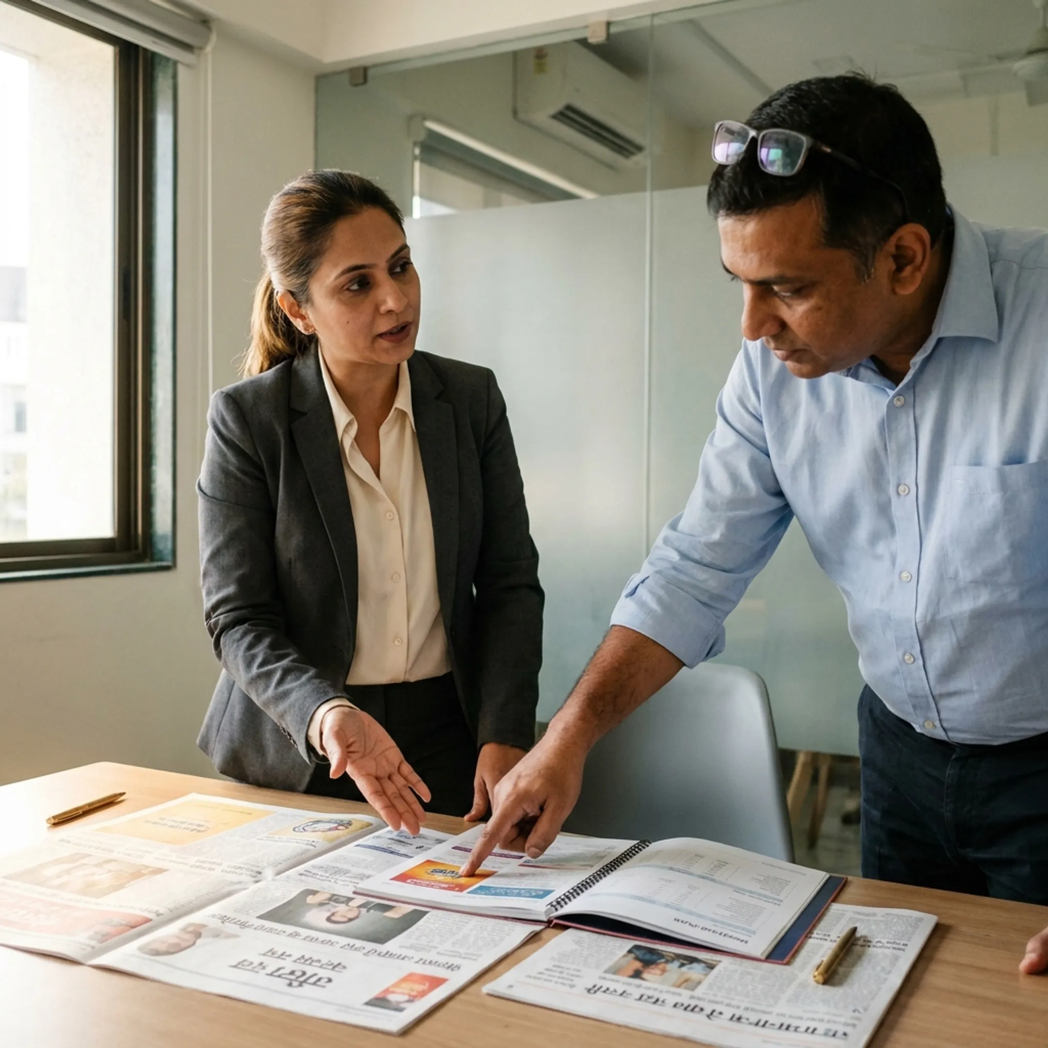 Media consultant helping client choose a Hindi newspaper advertisement format