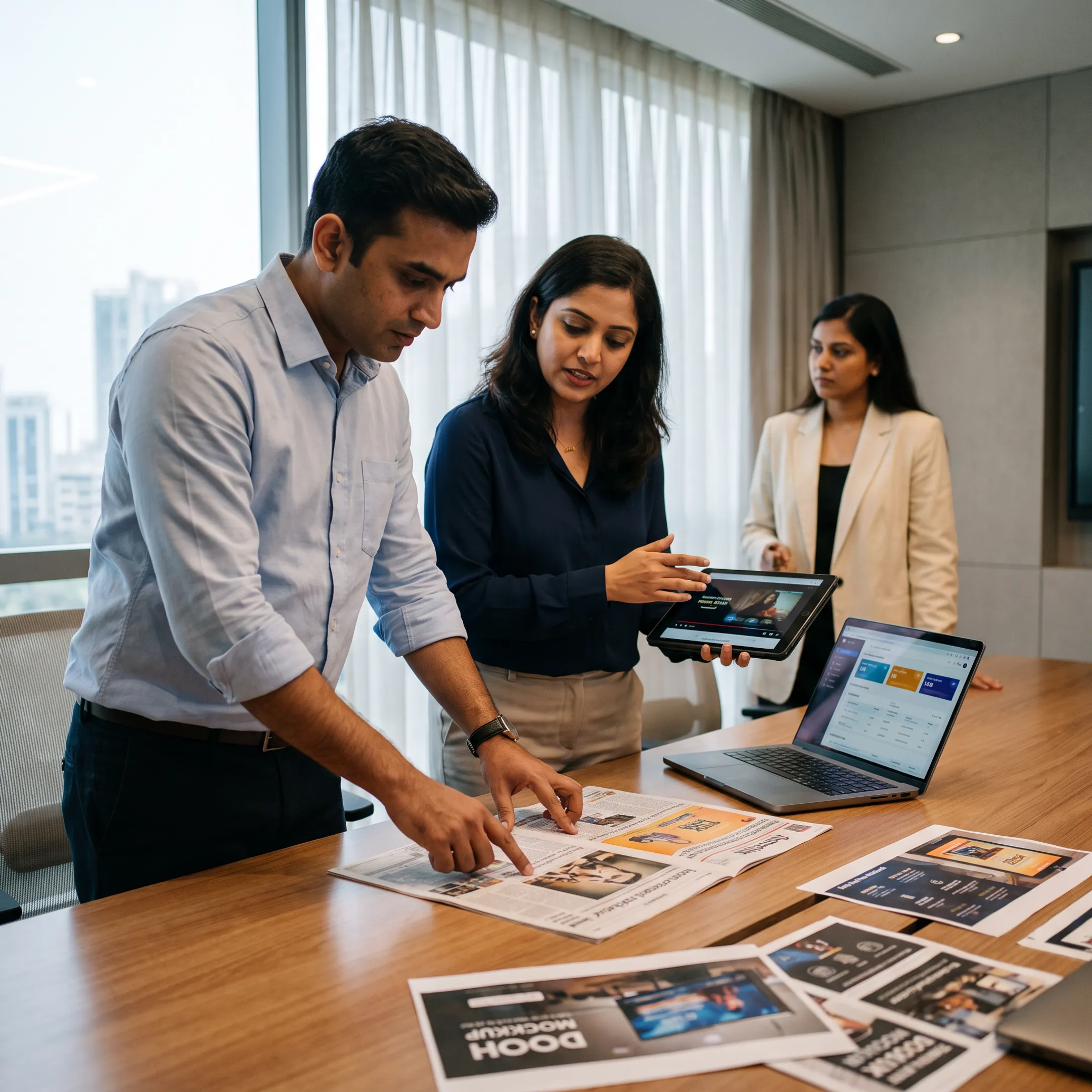 Media planners coordinating a multichannel advertising campaign