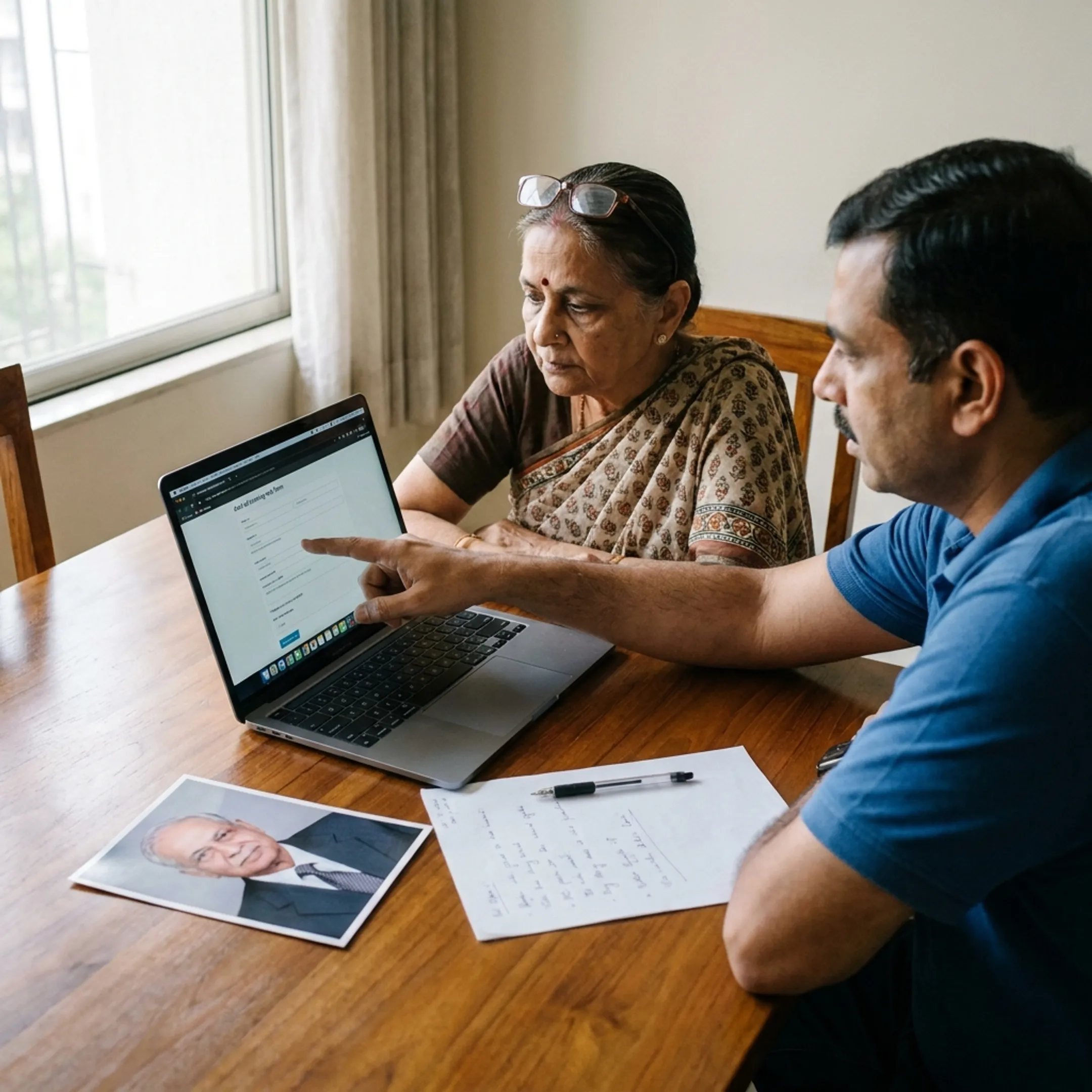 Family arranging a respectful remembrance newspaper advertisement online