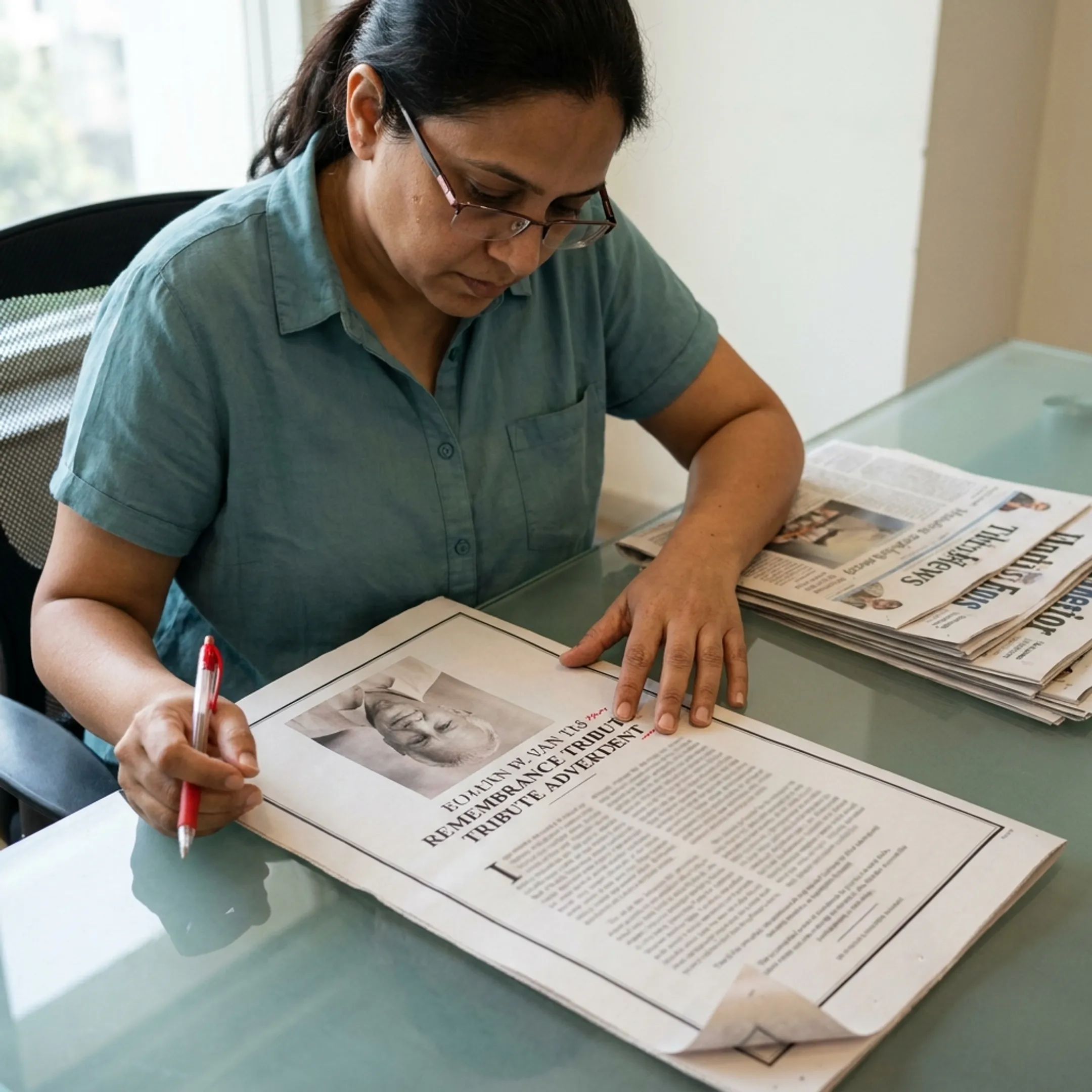 Remembrance advertisement being prepared for newspaper publication