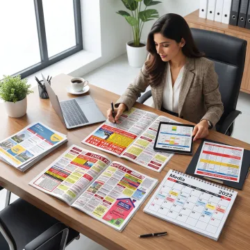 Planner reviewing real estate newspaper ad options
