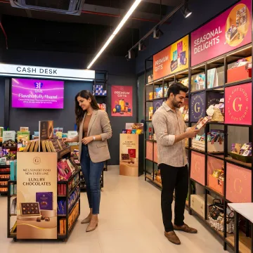 Retail signage boards and store displays in a modern shop