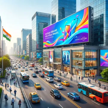 Outdoor LED advertising screen in a busy city area