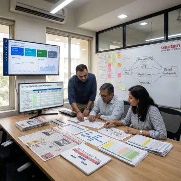 Advertising team planning retail media placements
