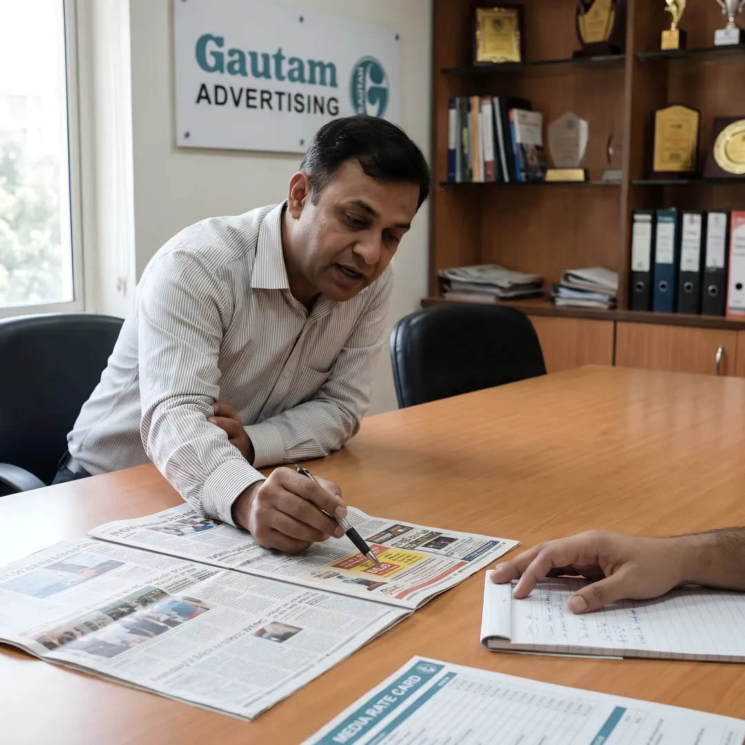 Consultant planning newspaper ad campaign