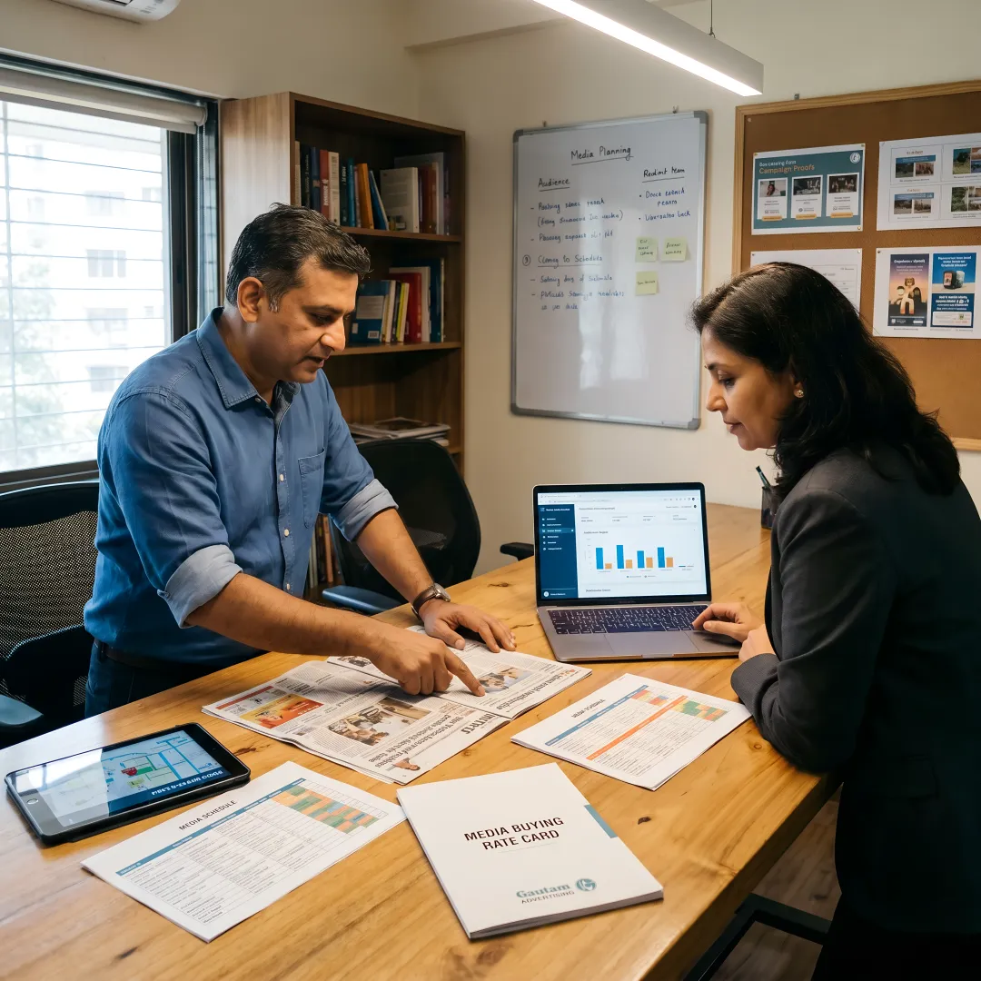 Team planning a multi-channel advertising campaign