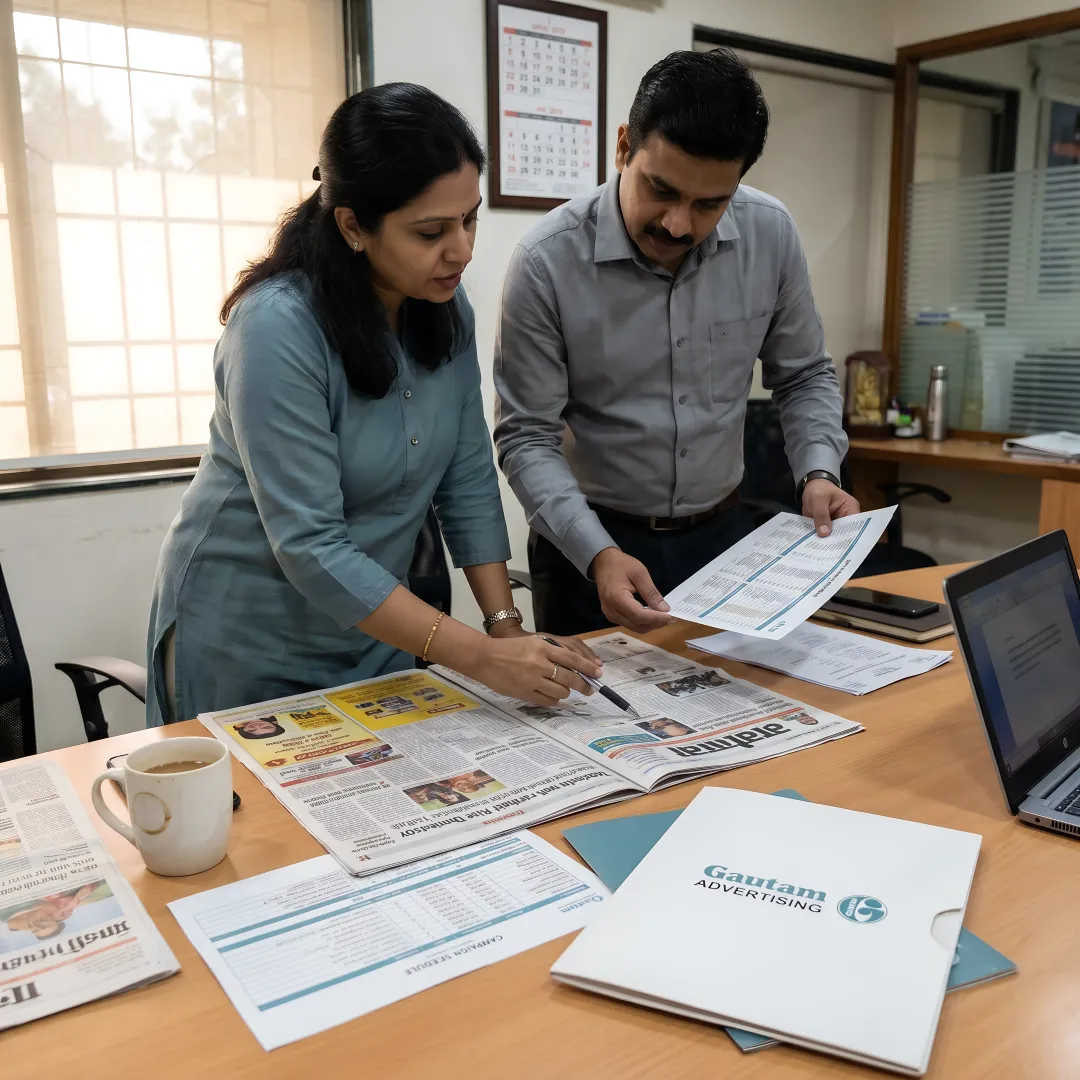 Team planning a newspaper advertising campaign