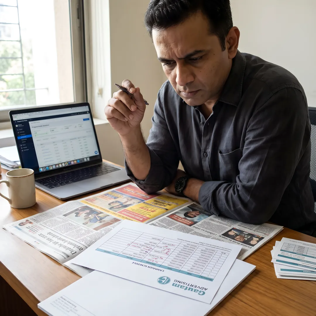 Media planner reviewing advertising options