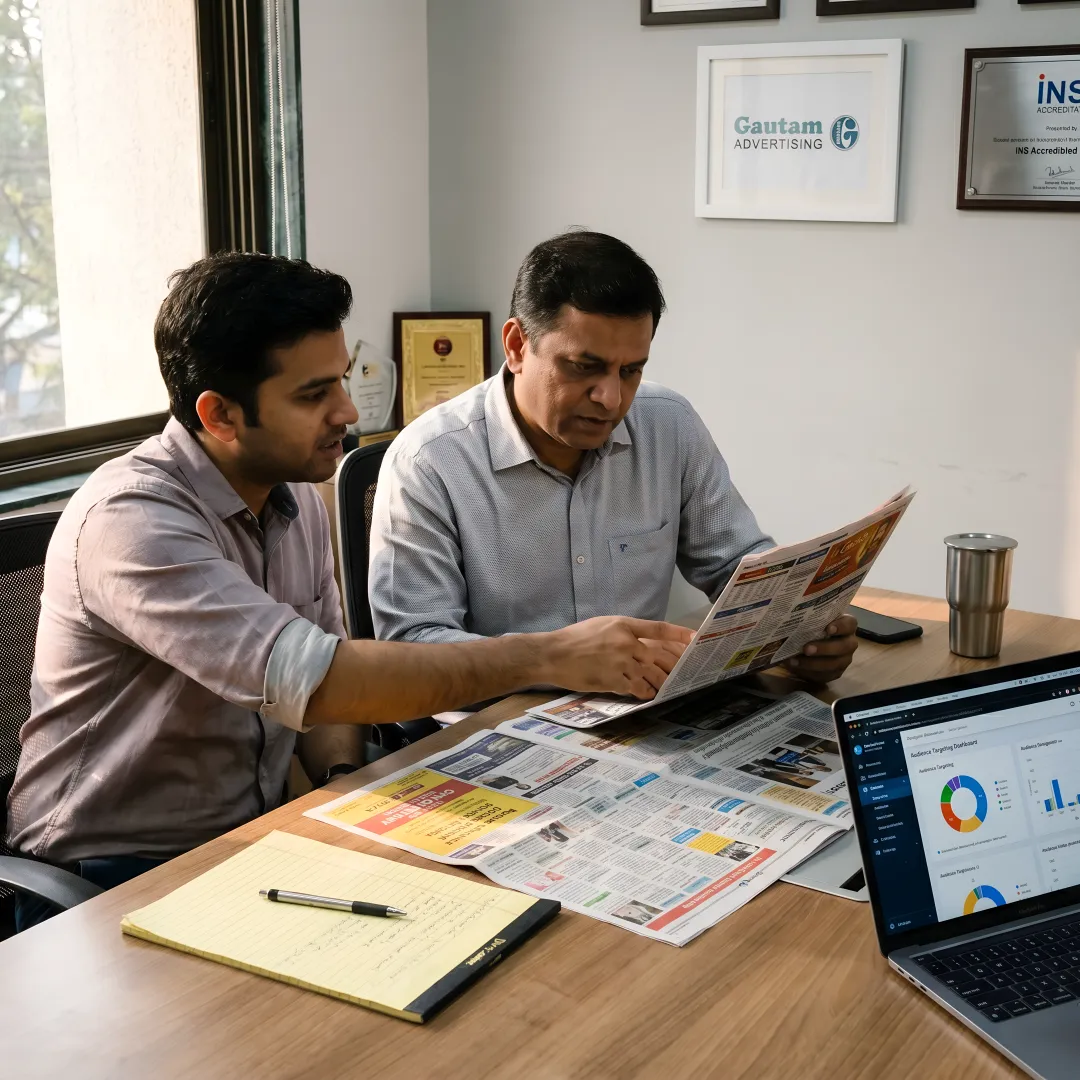 Team creating recruitment ad strategy