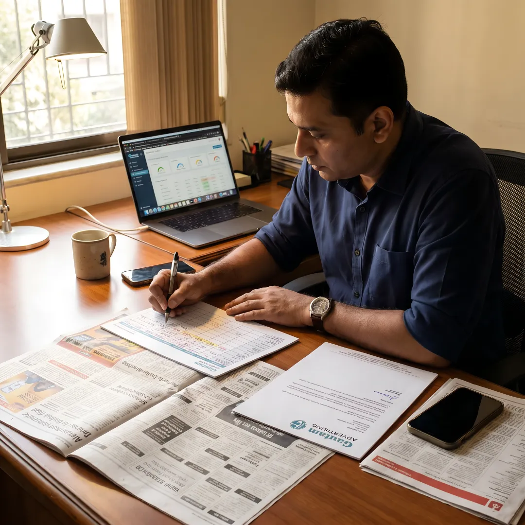 Advertising consultant planning accredited media campaign