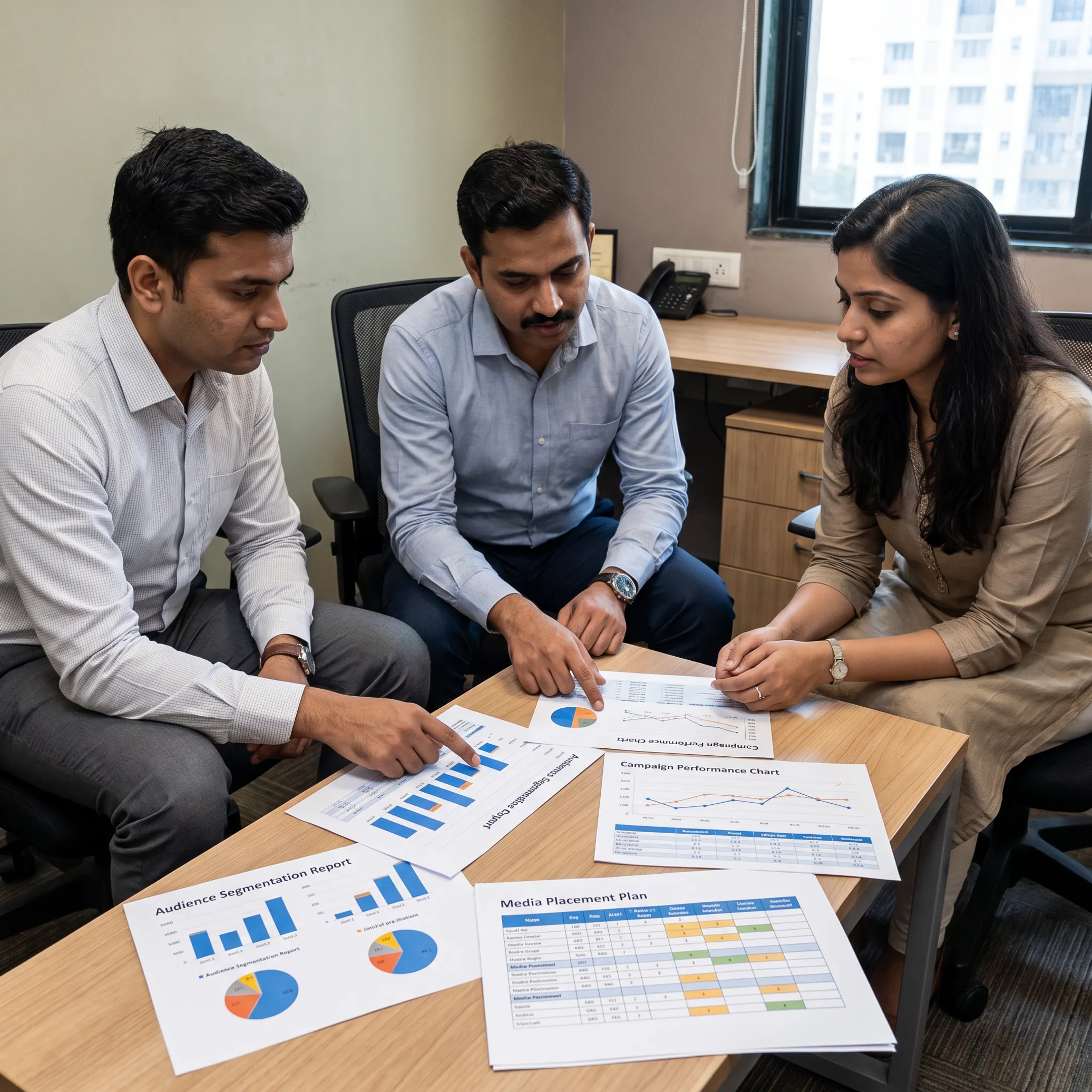 Marketing professionals reviewing digital media campaign performance
