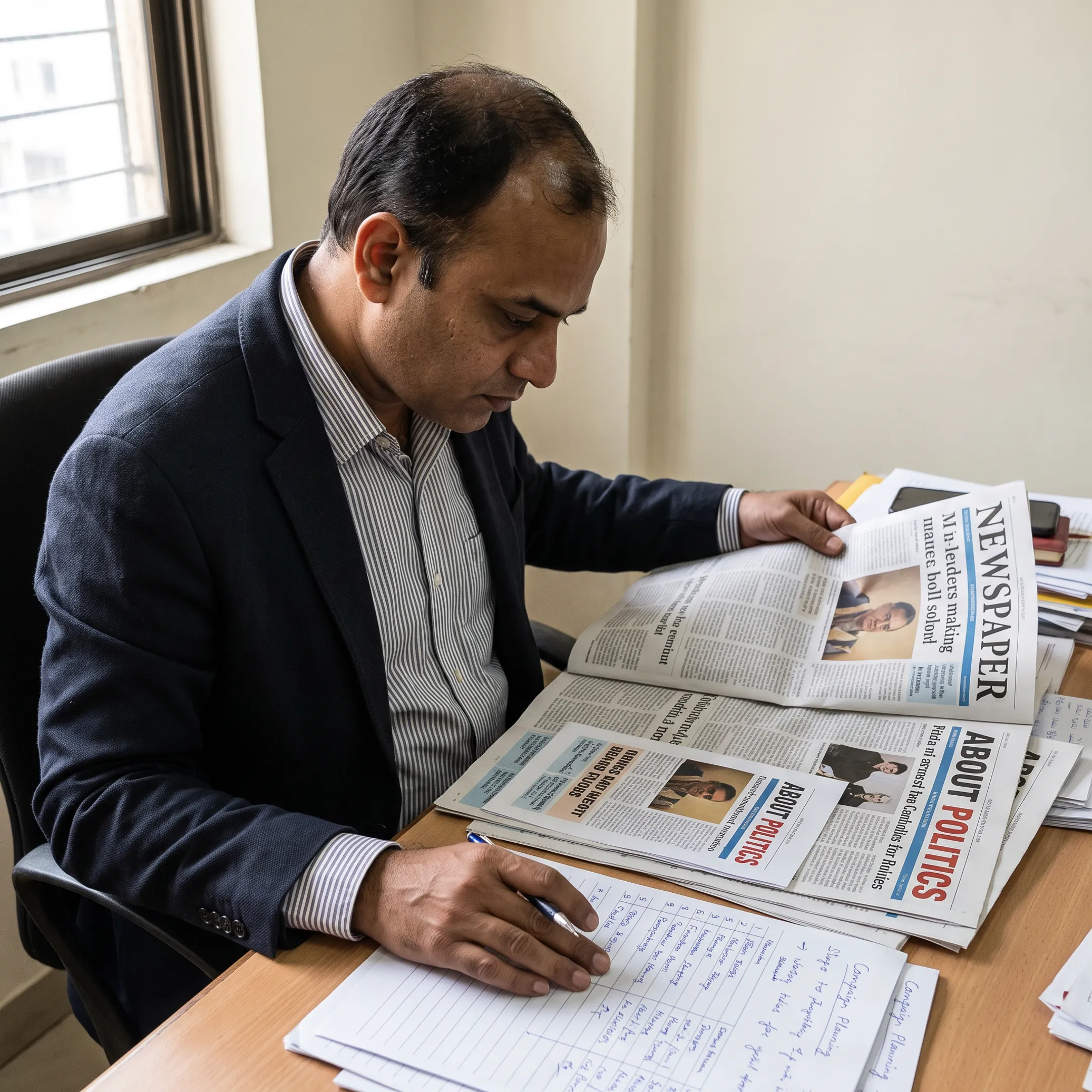 Media planner preparing a newspaper advertising campaign