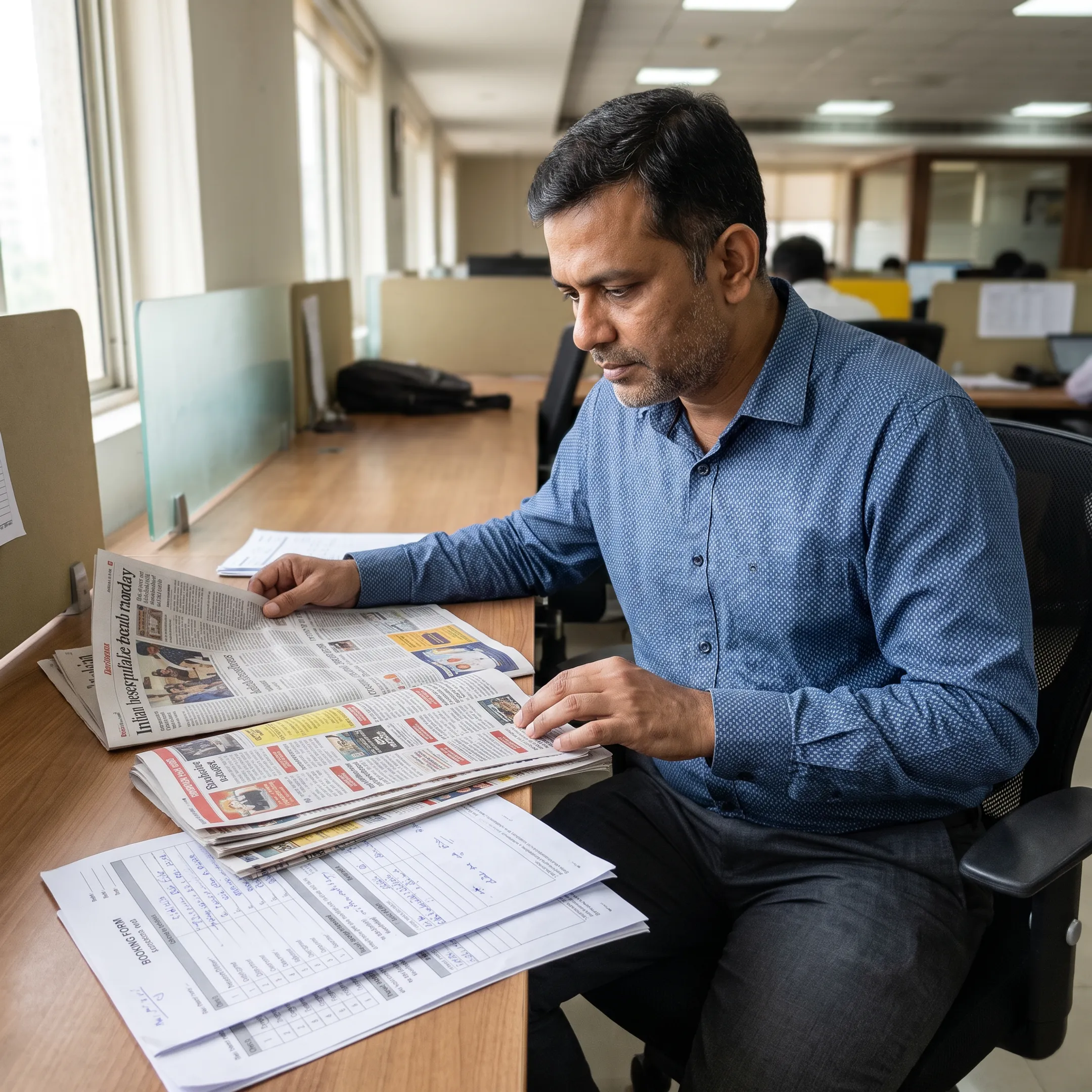 Media planner preparing a newspaper advertising campaign