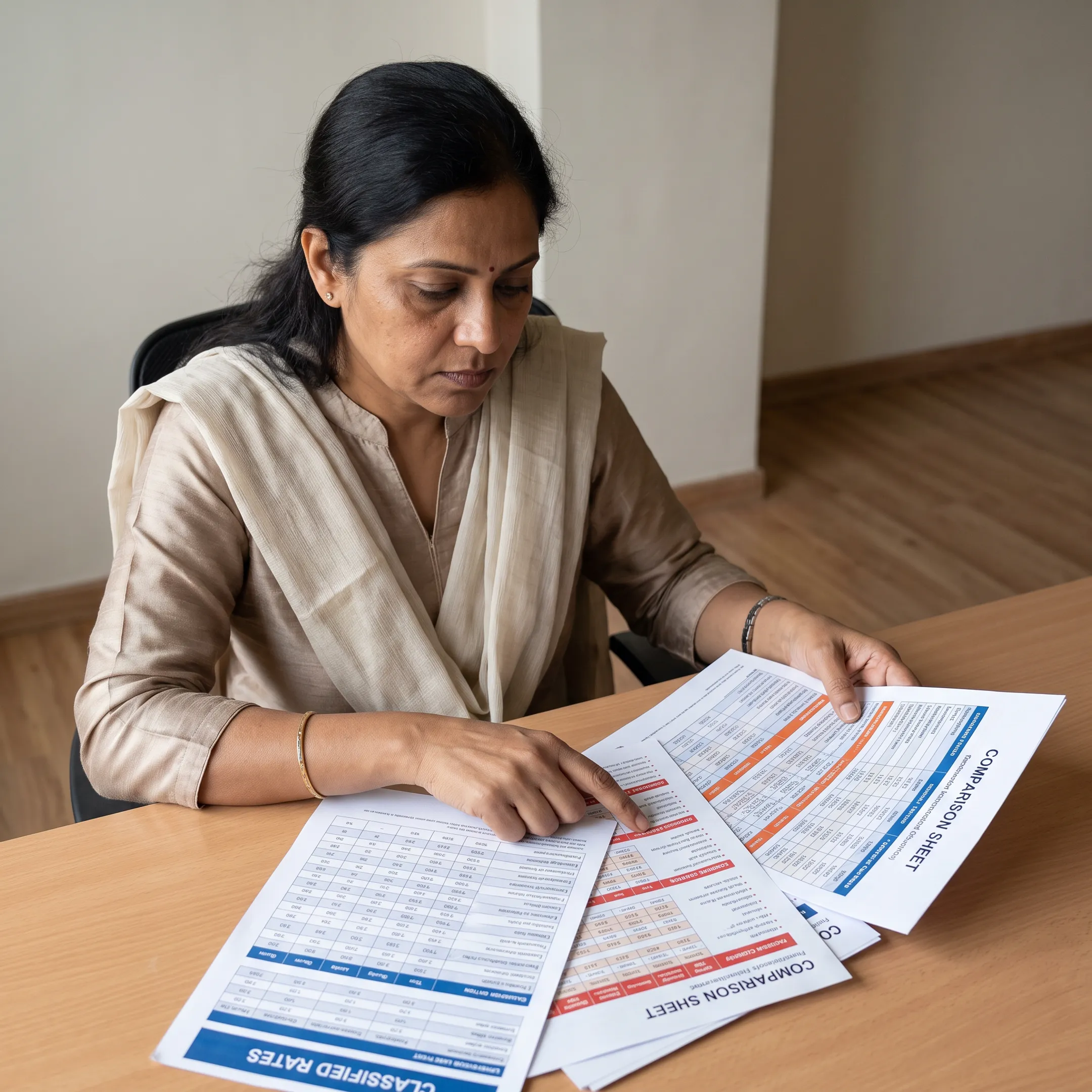 Media planner comparing classified newspaper advertising options and publication rate details