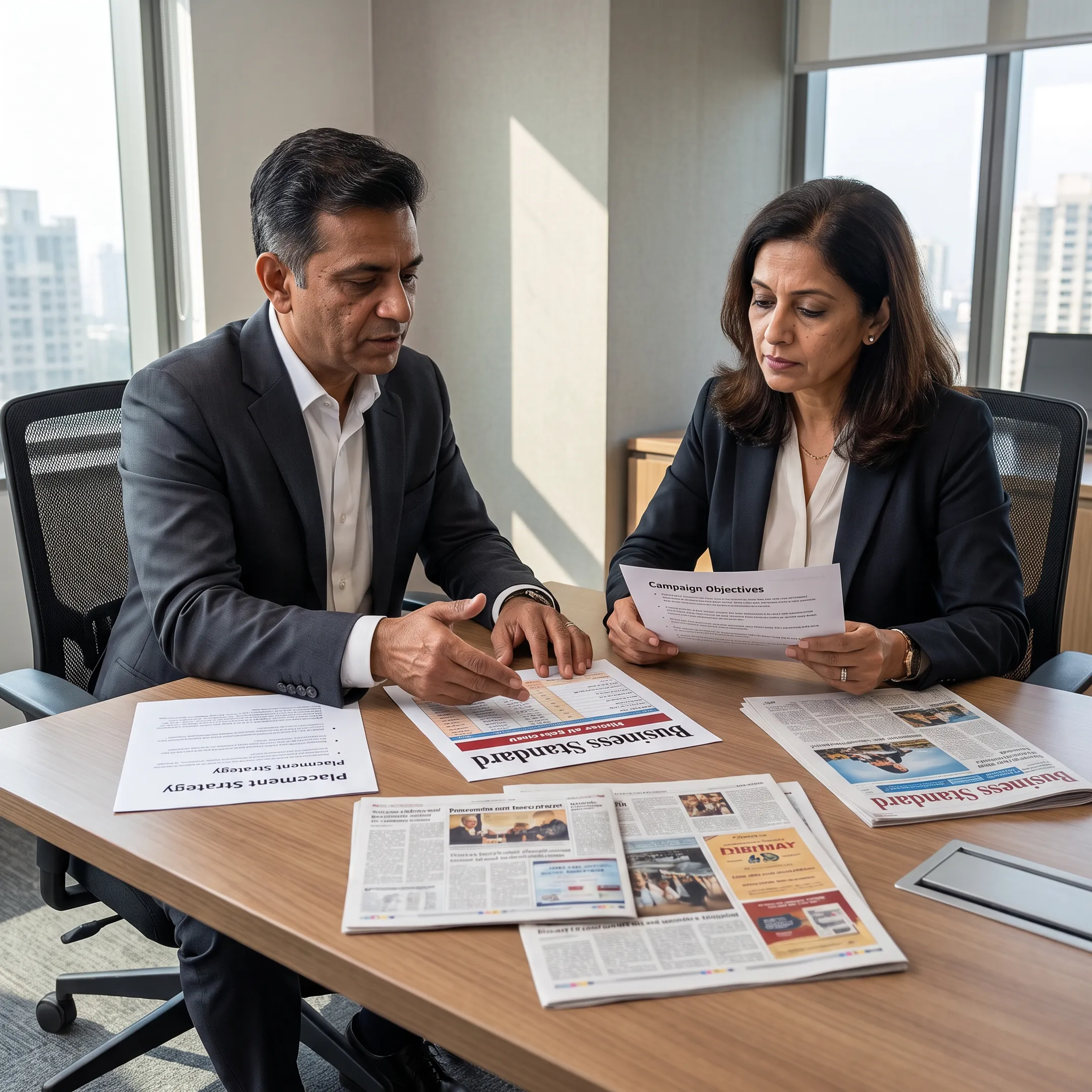 Business newspaper display ad planning and rate discussion