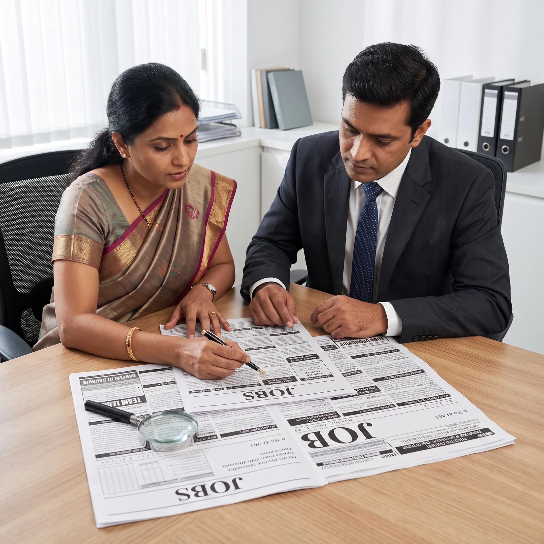 Team member helping prepare a newspaper classified advertisement