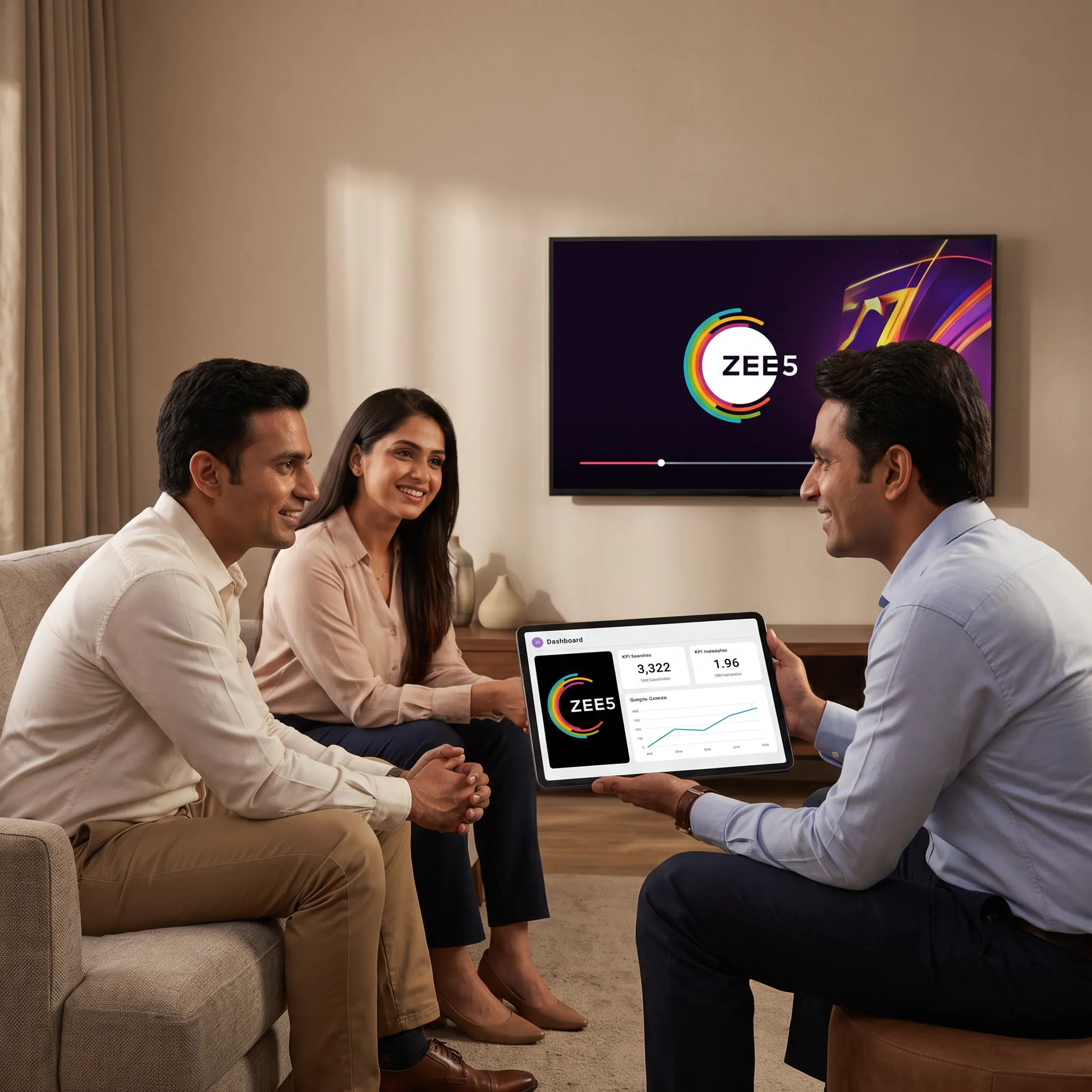ZEE5 advertising campaign displayed on television and mobile streaming screens