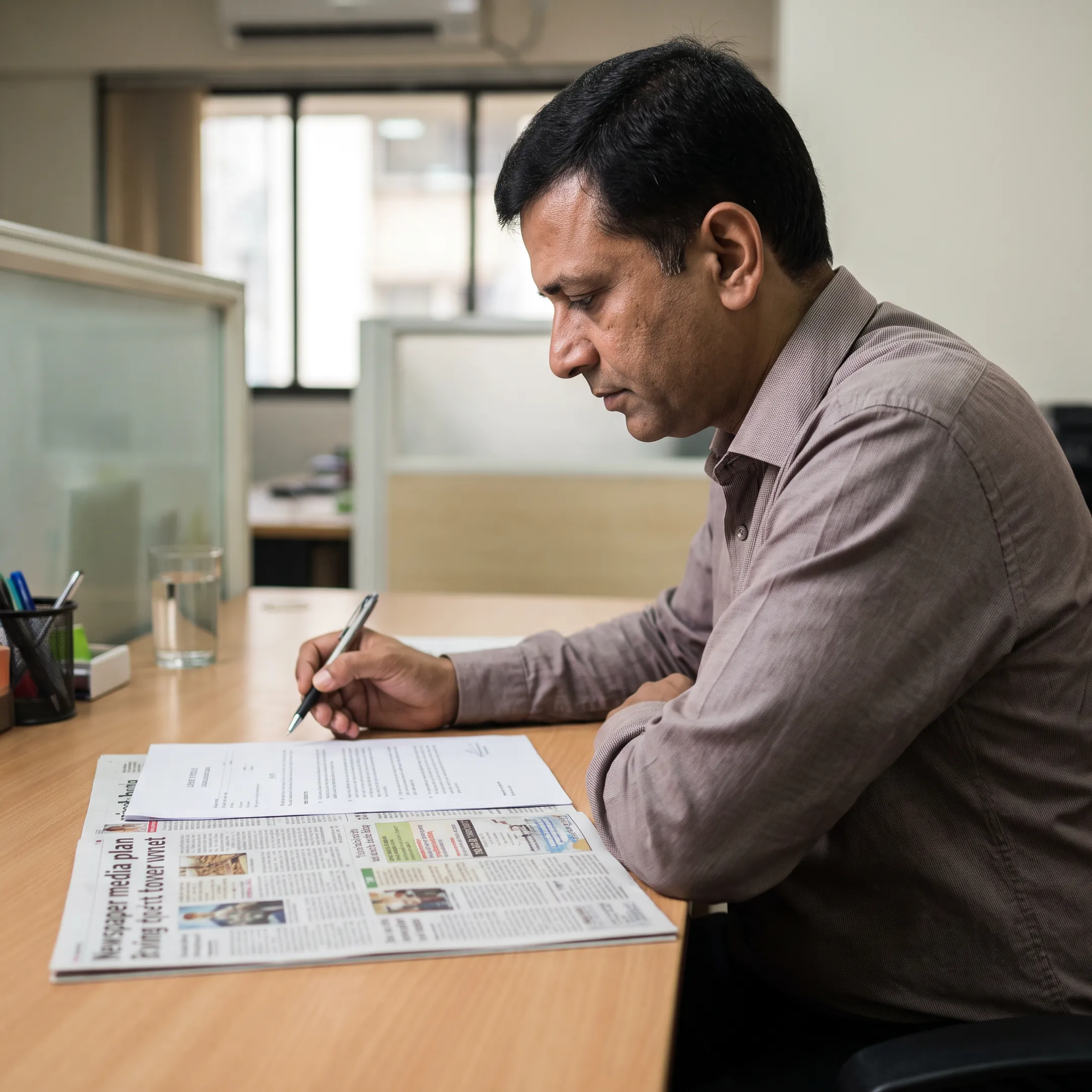 Professional reviewing legal notice newspaper advertisement placement