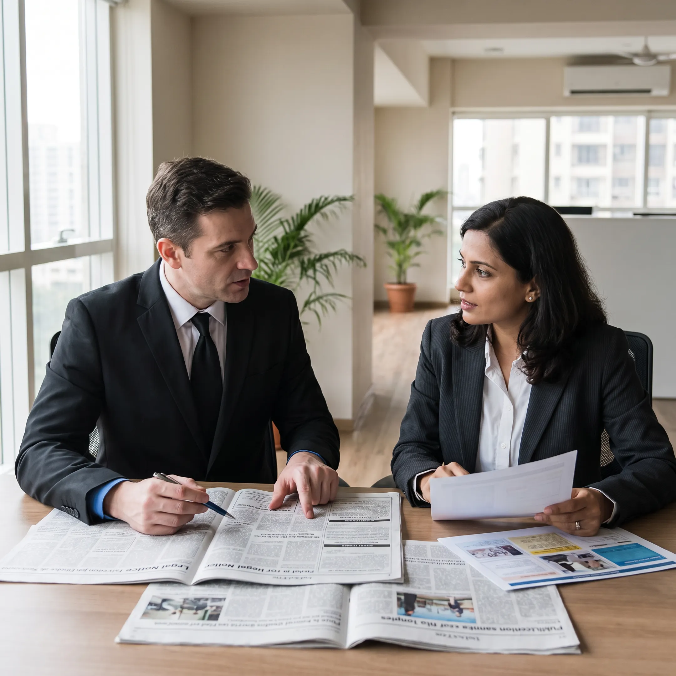 Consultant planning a legal notice newspaper advertisement