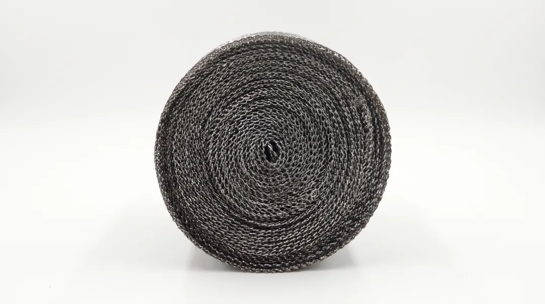 Knitted stainless steel wire mesh filtration media close-up texture