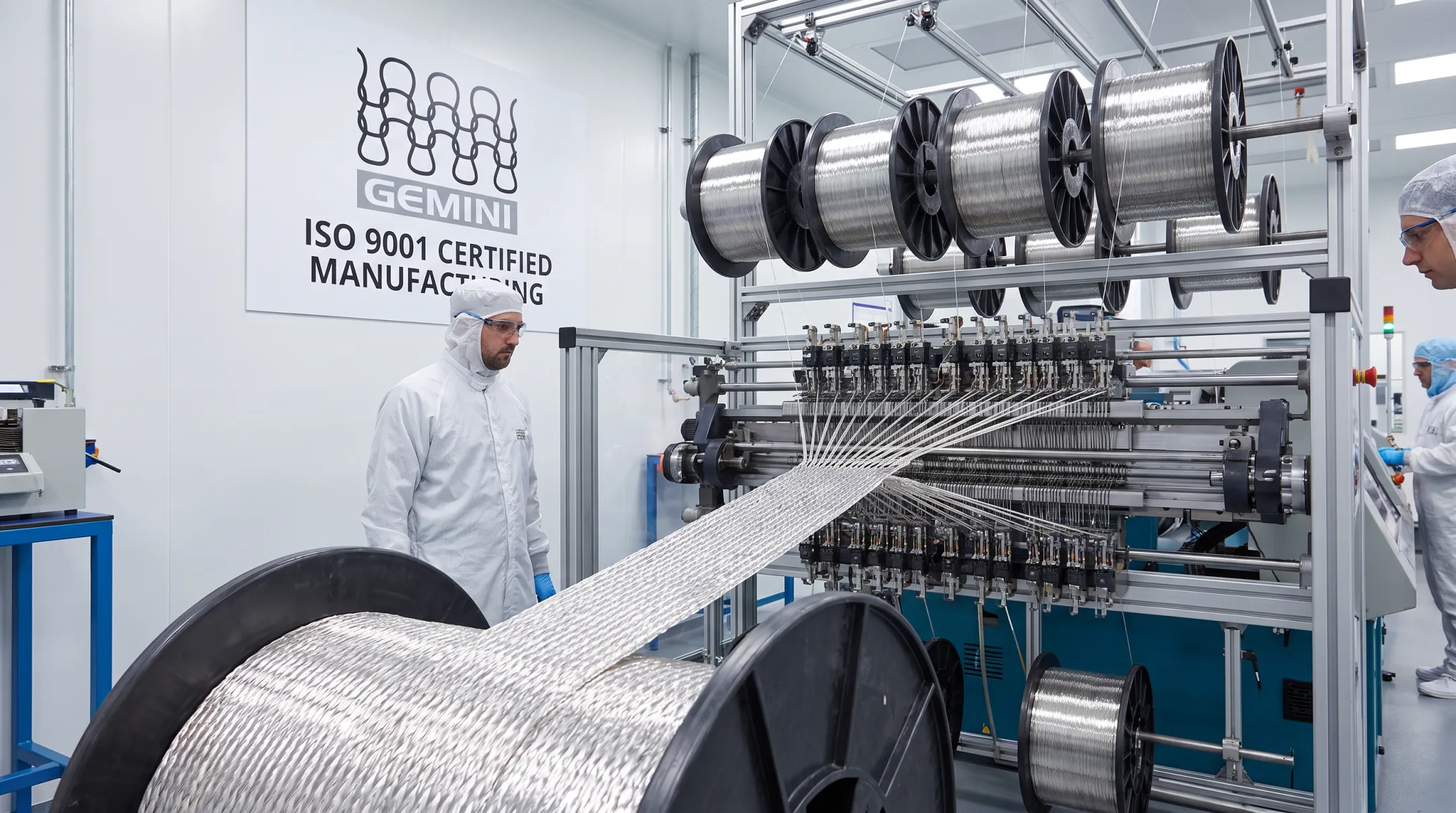 Precision-knitted tinned copper braid manufacturing process at Gemini Wiremesh facility