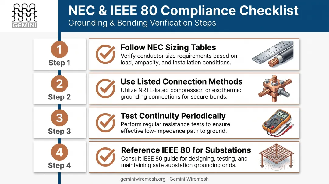 Four key NEC and IEEE compliance steps for grounding mesh installation