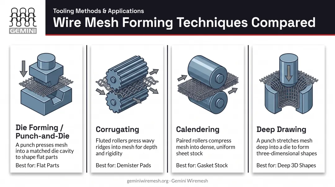 four wire mesh forming techniques comparison chart with applications