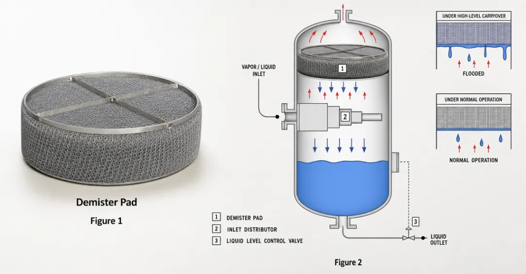 Industrial demister pad mist eliminator installed in gas separator vessel