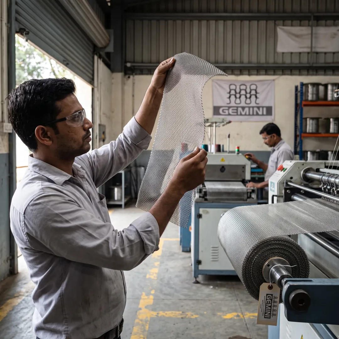 Engineer inspecting stainless steel wire mesh