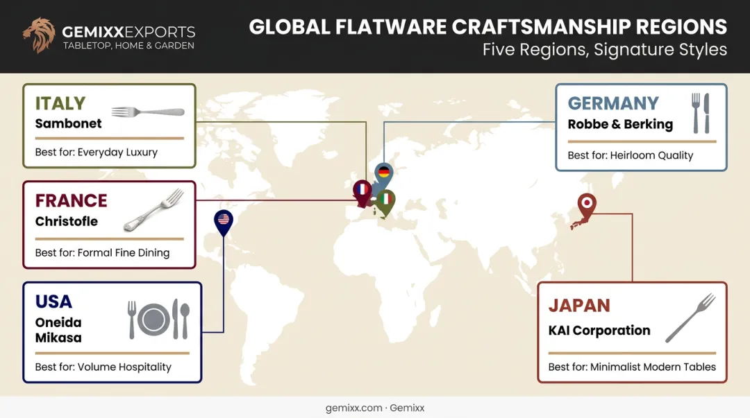 Top 10 flatware brands mapped by country and signature craftsmanship style