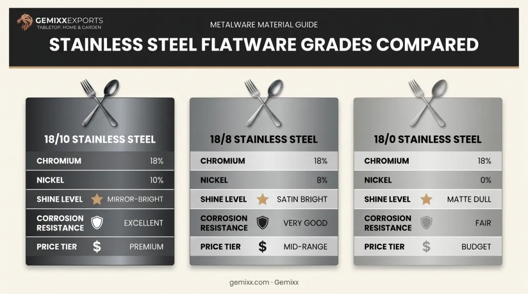 18/10 vs 18/8 vs 18/0 stainless steel flatware grade comparison chart