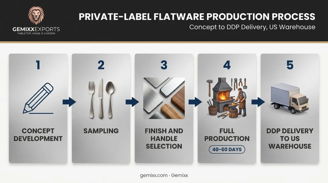 5-step private label flatware manufacturing process from concept to delivery