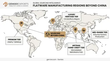Global flatware manufacturing map comparing USA Europe Vietnam India