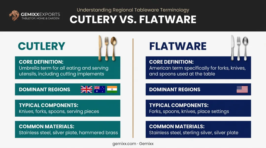 Cutlery versus flatware regional usage and terminology comparison chart